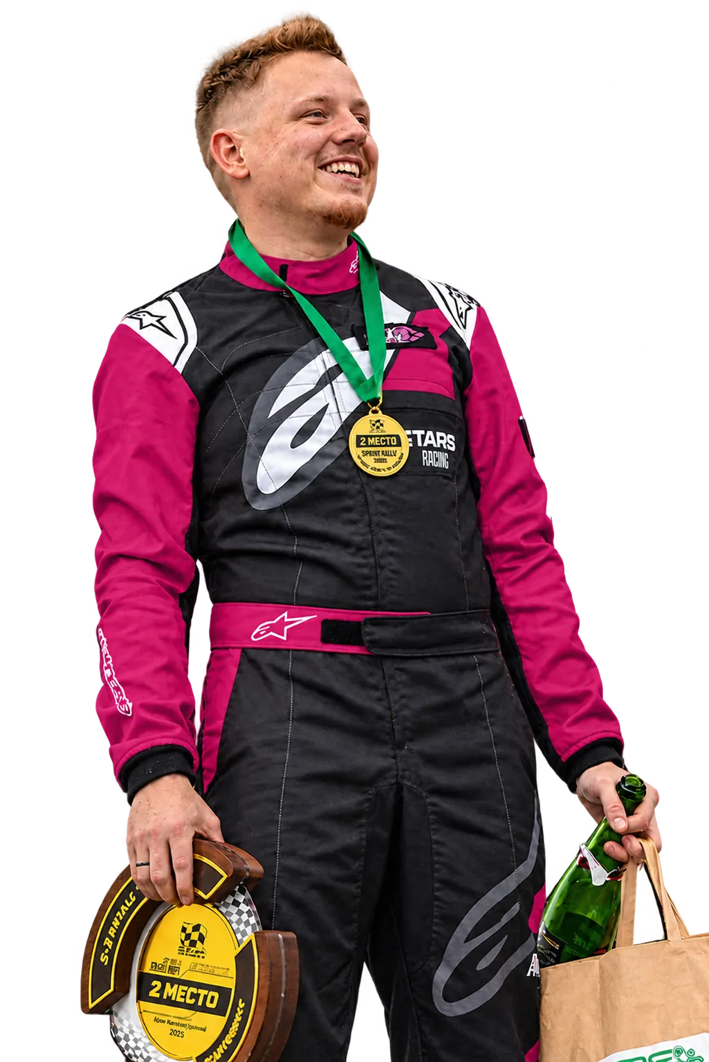 Drift driver Timophei Lemeshchenko with a medal